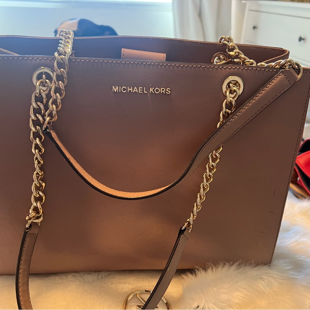 Michael Kors Tan Tote with Gold Chain Straps